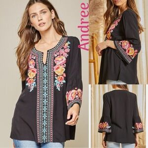 Andree Black Embellished Tunic with 3/4 Sleeves